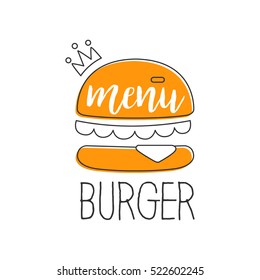 Hamburguesa Naranja Con Calidad Crown Premium Fast Food Street Cafe Menú Promocion Iniciar Sesión Con Un Vector De Diseño De Mano Simple Ilustración