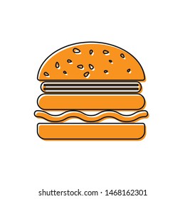 Orange Burger icon isolated on white background. Hamburger icon. Cheeseburger sandwich sign. Vector Illustration