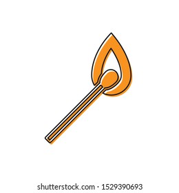 Orange Burning match with fire icon isolated on white background. Match with fire. Matches sign.  Vector Illustration