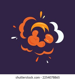 Explosión naranja o destello de la ilustración de la explosión. Efecto explosivo aislado en el fondo oscuro. Animación Bang, incendio, concepto de choque