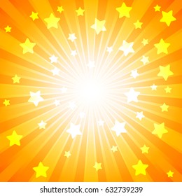 Orange burst with many white stars for abstract vector design background concept