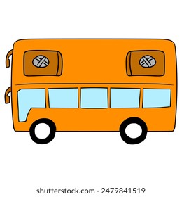 Orange Bus Top-Down-Ansicht Illustration Handgezeichnete isolierte Vektorgrafik