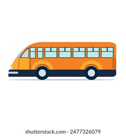 Orange bus vector art, yellow bus flat illustration design, bis clip art image, side view