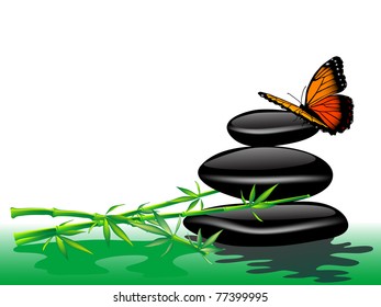 Orange butterfly, bamboo and spa stones