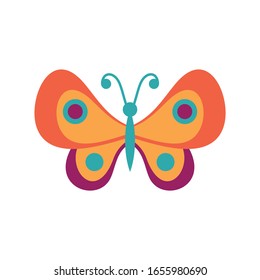 Orange butterfly flat icon. Vector orange spring butterfly in flat style isolated on white background. Element for web, game and advertising