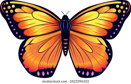 Orange butterfly illustration isolated on white background.