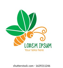 orange butterfly logo with green leaf wings. illustration vector