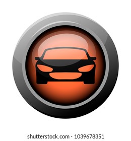 Orange button with a glass effect with a car image. Front view of car icon