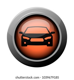 Orange button with a glass effect with a car image. Front view of car icon