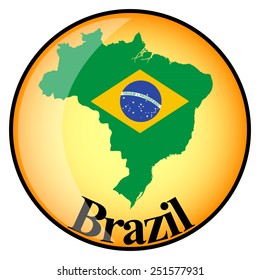 orange button with the image maps of button Brazil in the form of national flag
