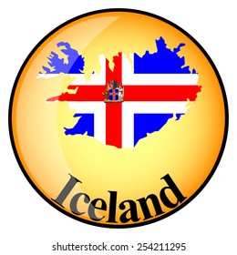 orange button with the image maps of Iceland in the form of national flag