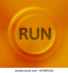 Orange button with run sign, energy vector illustration