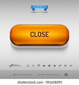 Orange button for webdesign or app on the gray background with shadow. Vector design elements.