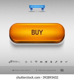 Orange button for webdesign or app on the gray background with shadow. Vector design elements.
