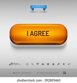 Orange button for webdesign or app on the gray background with shadow. Vector design elements.