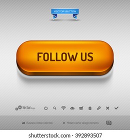 Orange button for webdesign or app on the gray background with shadow. Vector design elements.