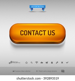 Orange button for webdesign or app on the gray background with shadow. Vector design elements.