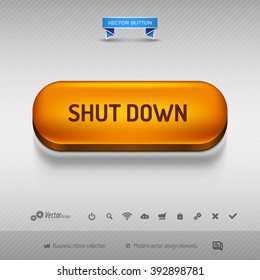 Orange button for webdesign or app on the gray background with shadow. Vector design elements.