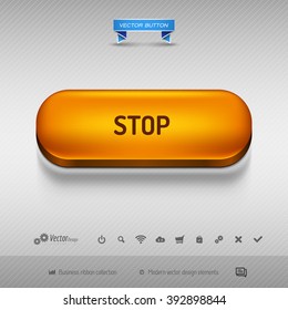 Orange button for webdesign or app on the gray background with shadow. Vector design elements.