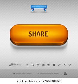 Orange button for webdesign or app on the gray background with shadow. Vector design elements.