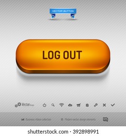 Orange button for webdesign or app on the gray background with shadow. Vector design elements.