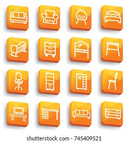 Orange buttons with furniture icons. Vector illustration