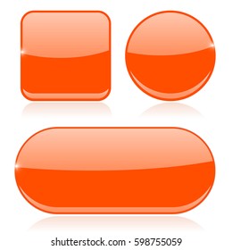 Orange buttons. Round, square and oval shiny icons. Vector 3d illustration