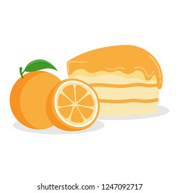 Orange Cake, delicious sweets and desserts, flat design vector isolated white background.