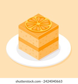 Orange cake, isometric vector illustration