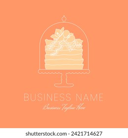 Orange Cake Outline Logo for Bakery in Clean Style with Flowers