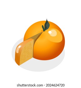 Orange cake with a piece cut out one chip.Isolated vector illustration on a white background.