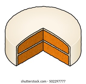 A orange cake with white icing.
