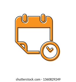 Orange Calendar and clock icon isolated on white background. Schedule, appointment, organizer, timesheet, time management, important date. Vector Illustration