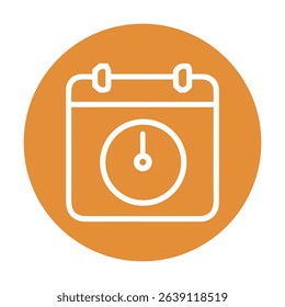 Orange calendar icon with clock hand. Icon symbol illustration