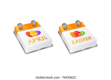 Orange Calendar Icon set with eggs on Easter April 24th. Vector illustration isolated on white background