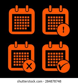 Orange  Calendar Icon set on a black background