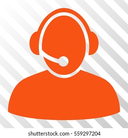 Orange Call Center interface pictogram. Vector pictograph style is a flat symbol on diagonal hatch transparent background.