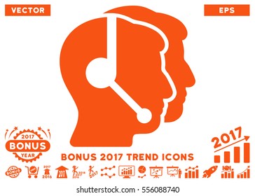 Orange Call Center Operators pictograph with bonus 2017 year trend design elements. Vector illustration style is flat iconic symbols, white background.