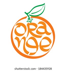 Orange calligraphy, typography. Fruit calligraphy. Fruit typography.