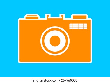 Orange camera icon on blue background