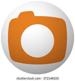 Orange Camera icon on sphere isolated on white background