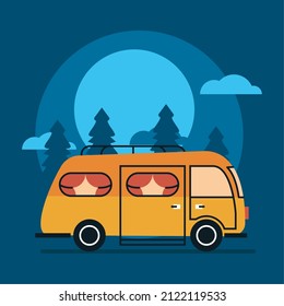 orange camper at night scene