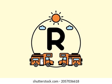 Orange campervan with R initial letter design