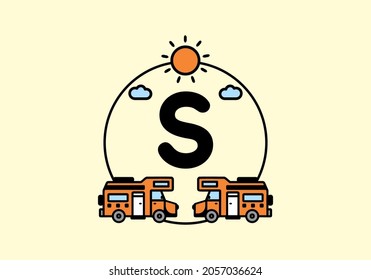 Orange campervan with S initial letter design