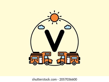 Orange campervan with V initial letter design