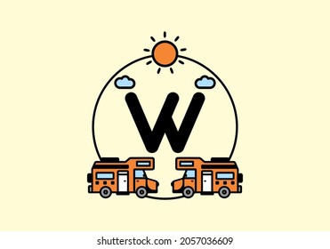 Campervan naranja con diseño de letra inicial W