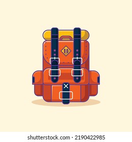Orange camping backpack cartoon design