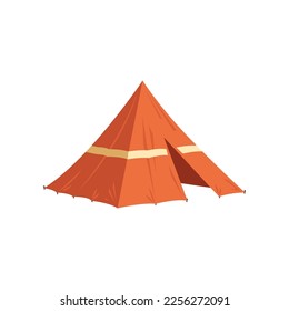 Orange camping tent vector illustration. Cartoon drawing of camper tent, travel home isolated on white background. Camping, traveling, tourism concept