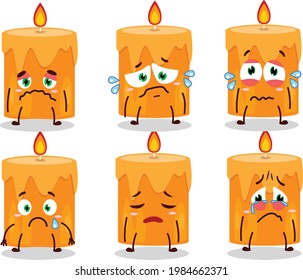 Orange candle cartoon character with sad expression. Vector illustration