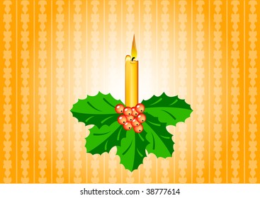 Orange candle with ilix on the orange background.